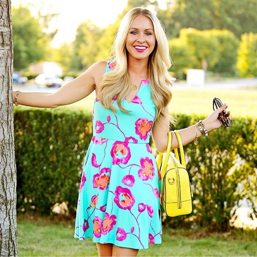 Teal Floral Mini Dress